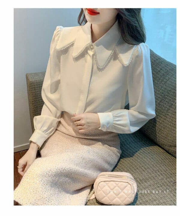 Grace Korea Sequins Doll Collar Loosen Long Sleeve Blouse 3