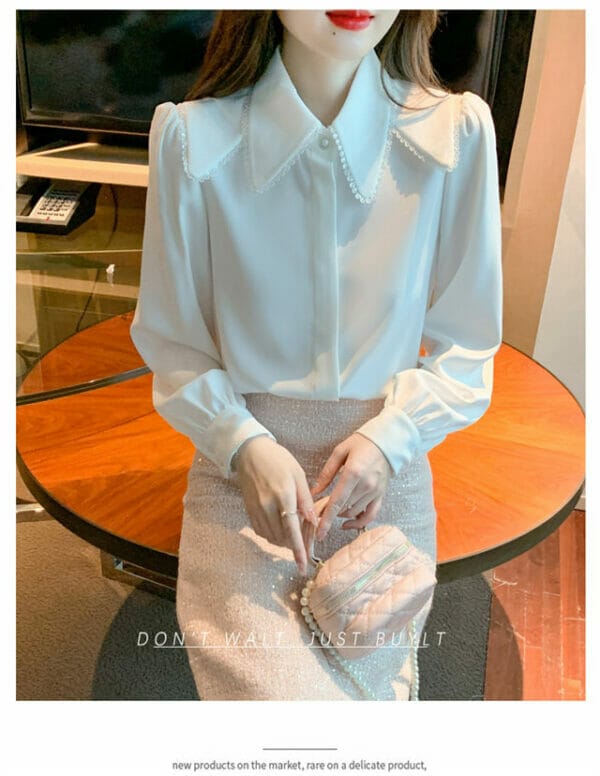 Grace Korea Sequins Doll Collar Loosen Long Sleeve Blouse 2