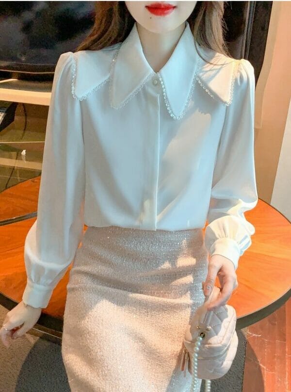 Grace Korea Sequins Doll Collar Loosen Long Sleeve Blouse 1