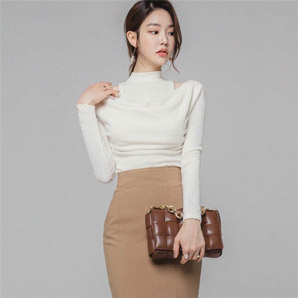 Grace Lady Heaps Collar Knitting Tops with Slim Midi Skirt 4