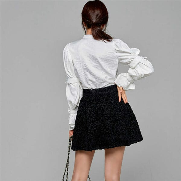 Grace Lady Puff Sleeve Blouse with Flouncing A-line Skirt 5