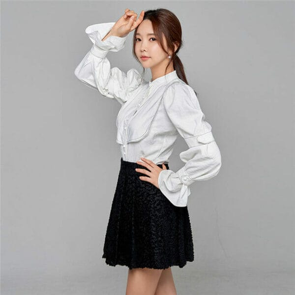 Grace Lady Puff Sleeve Blouse with Flouncing A-line Skirt 4