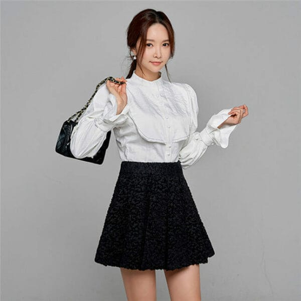 Grace Lady Puff Sleeve Blouse with Flouncing A-line Skirt 3