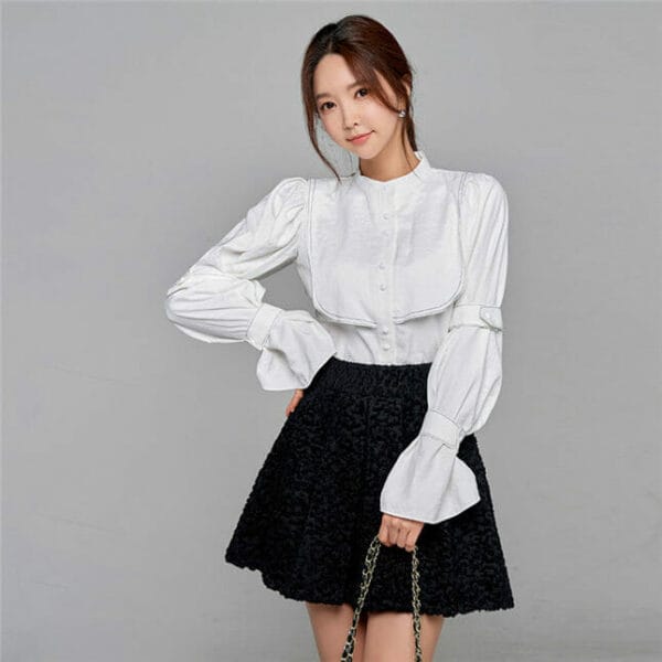 Grace Lady Puff Sleeve Blouse with Flouncing A-line Skirt 2