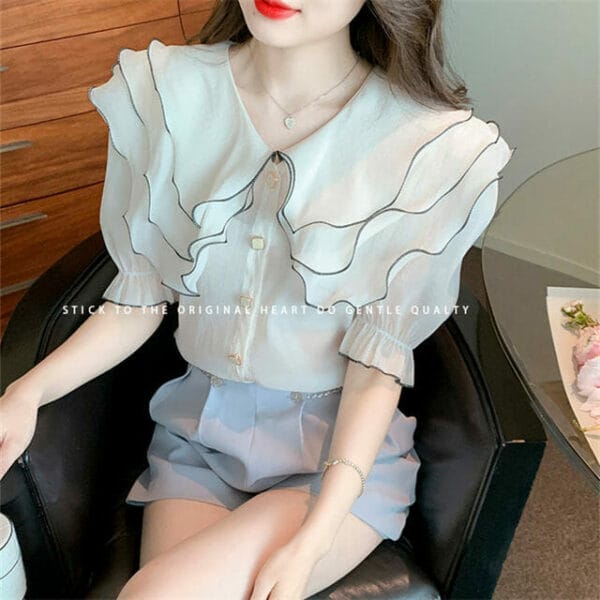 Grace Layered Flouncing Doll Collar Puff Sleeve Chiffon Blouse 5