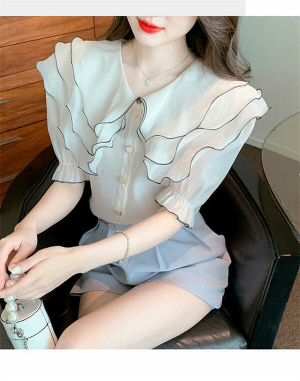 Grace Layered Flouncing Doll Collar Puff Sleeve Chiffon Blouse 3