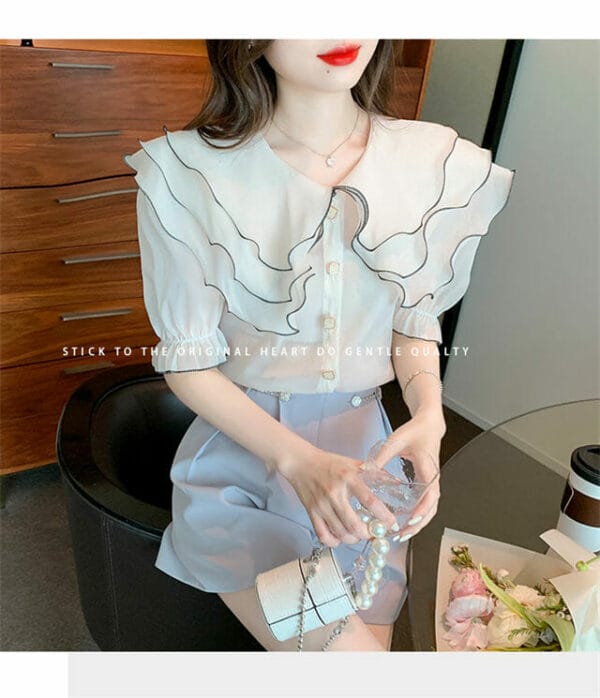 Grace Layered Flouncing Doll Collar Puff Sleeve Chiffon Blouse 2