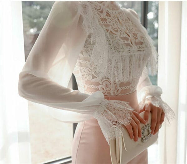 Korea Grace Lace Blouse with High Waist Flouncing Skirt 5