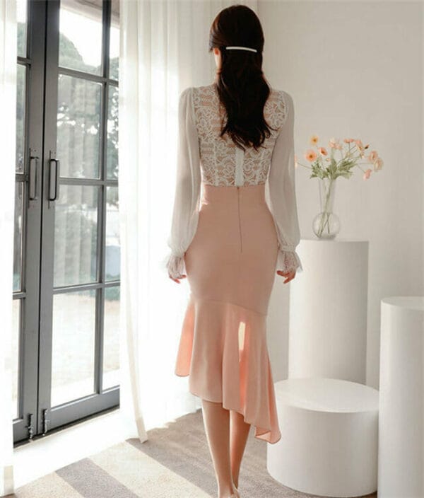 Korea Grace Lace Blouse with High Waist Flouncing Skirt 4