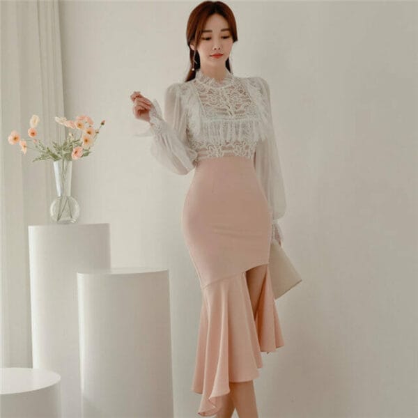 Korea Grace Lace Blouse with High Waist Flouncing Skirt 2