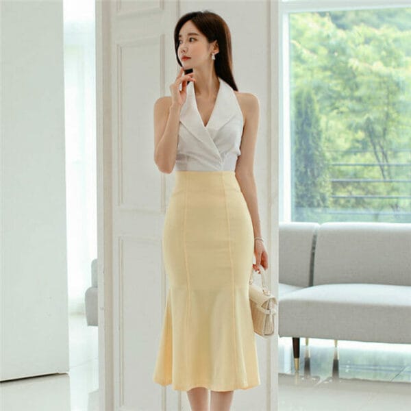 Grace OL Backless Halter Blouse with Fishtail Slim Long Skirt 3