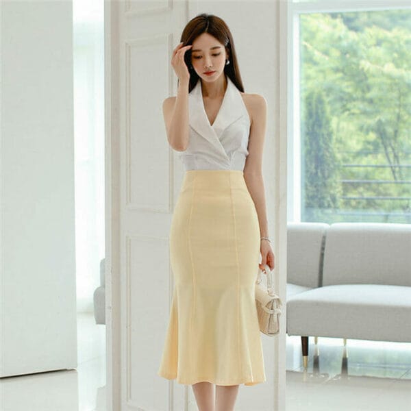 Grace OL Backless Halter Blouse with Fishtail Slim Long Skirt 2