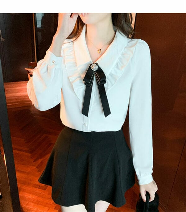 Grace OL Bowknot Doll Collar Long Sleeve Blouse 4