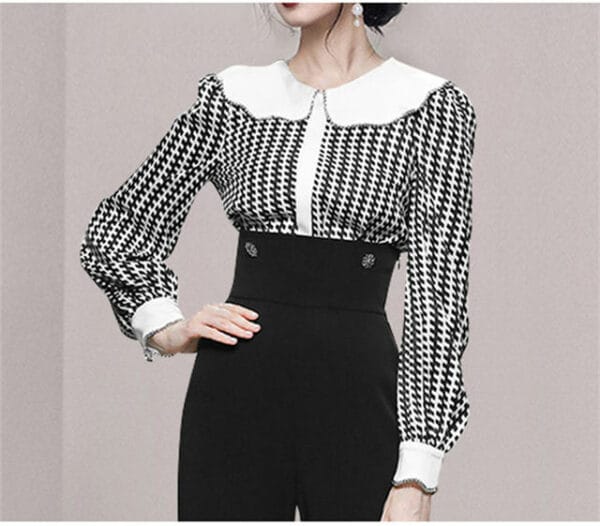 Grace OL Fashion Doll Collar Houndstooth High Waist Long Suits 5