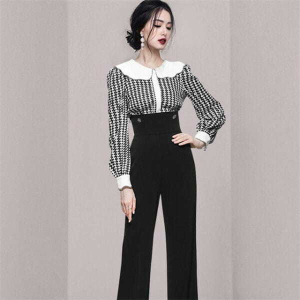 Grace OL Fashion Doll Collar Houndstooth High Waist Long Suits 4