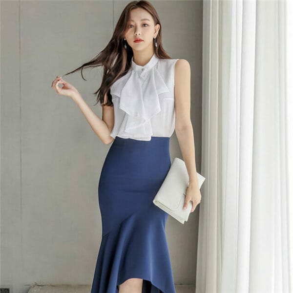 Grace OL Flouncing Tank Blouse with Fishtail Long Skirt 5