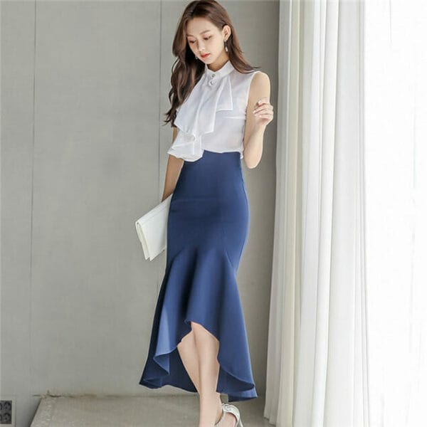 Grace OL Flouncing Tank Blouse with Fishtail Long Skirt 3