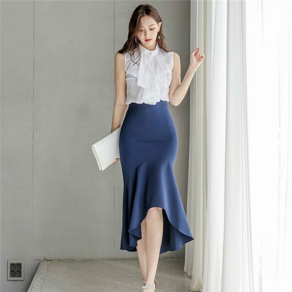 Grace OL Flouncing Tank Blouse with Fishtail Long Skirt 2