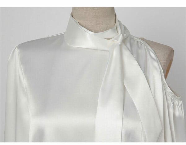Grace OL Off Shoulder Tie Collar Blouse with Split Midi Skirt 6