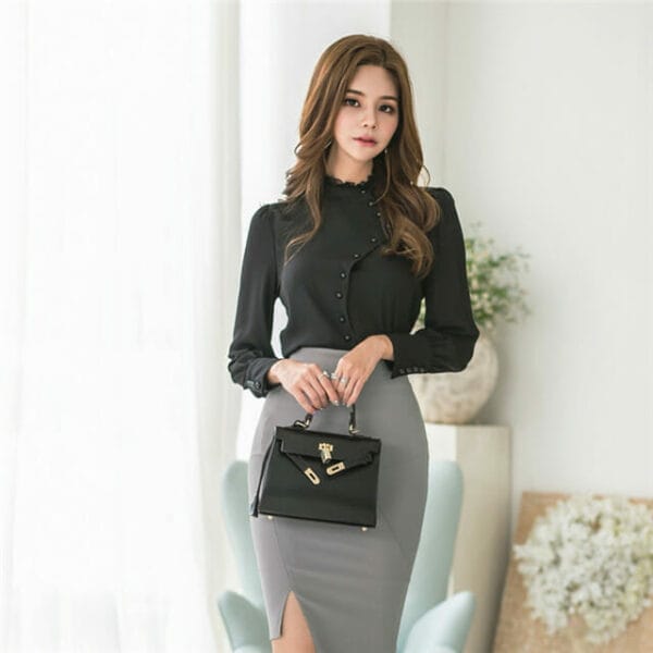 Grace OL Single-breasted Blouse with High Waist Skinny Skirt 4