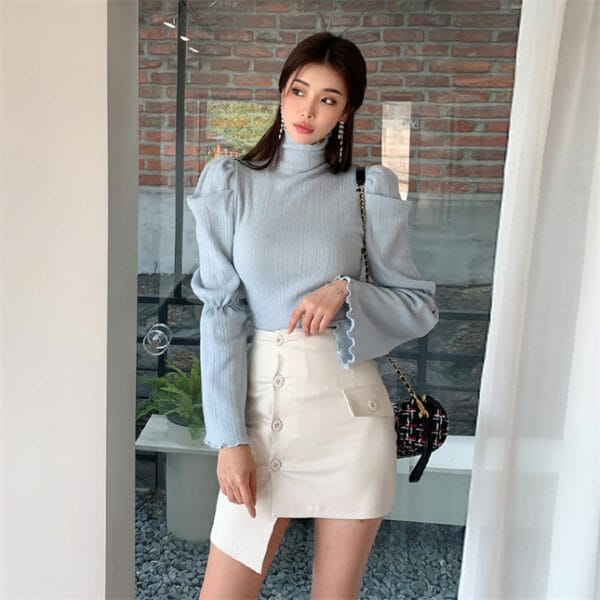 Grace OL Stand Collar Puff Sleeve Blouse with Slim Skirt 2