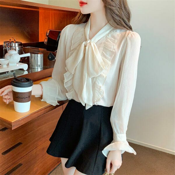 Grace Retro Flouncing Tie Collar Flare Sleeve Chiffon Blouse 4