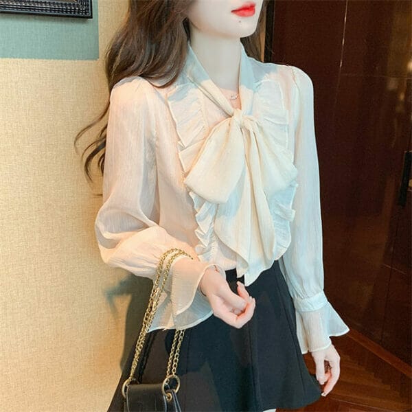 Grace Retro Flouncing Tie Collar Flare Sleeve Chiffon Blouse 3