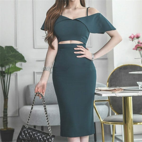 Grace Sexy Boat Neck Waist Hollow Out Bodycon Dress 4