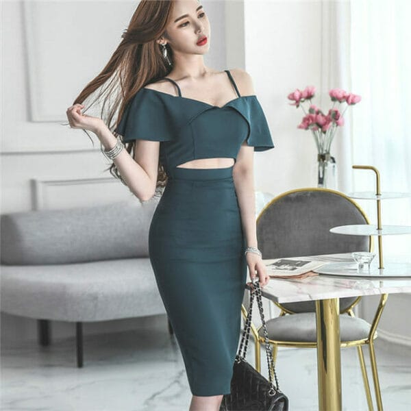 Grace Sexy Boat Neck Waist Hollow Out Bodycon Dress 3