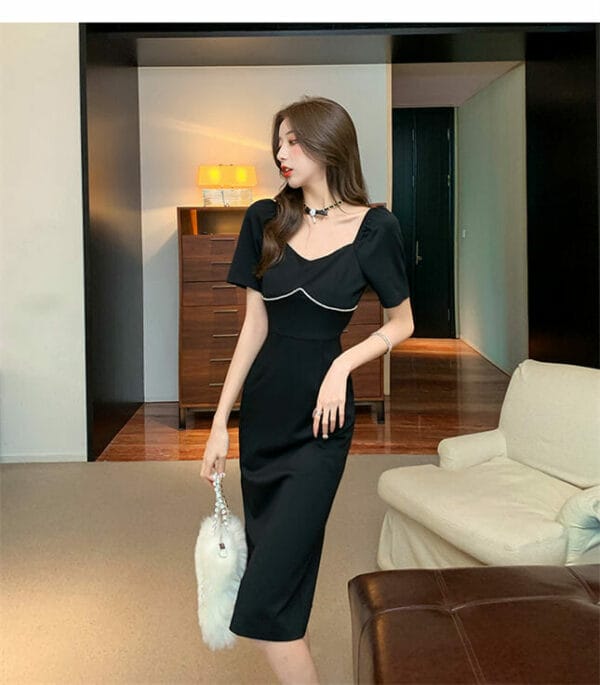 Grace Square Collar Puff Sleeve Bodycon Dress 2