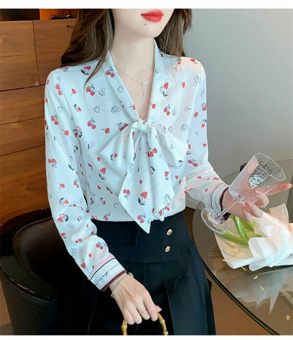 Grace Women Tie Bowknot Collar Long Sleeve Blouse 5