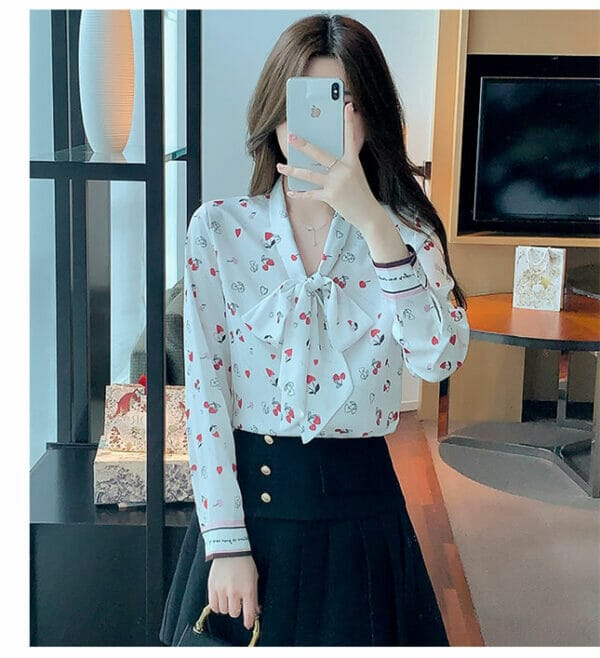 Grace Women Tie Bowknot Collar Long Sleeve Blouse 3