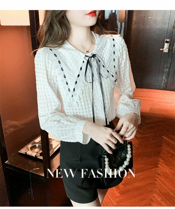 Grace Women Tie Lace Doll Collar Puff Sleeve Blouse 3