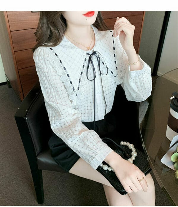 Grace Women Tie Lace Doll Collar Puff Sleeve Blouse 2