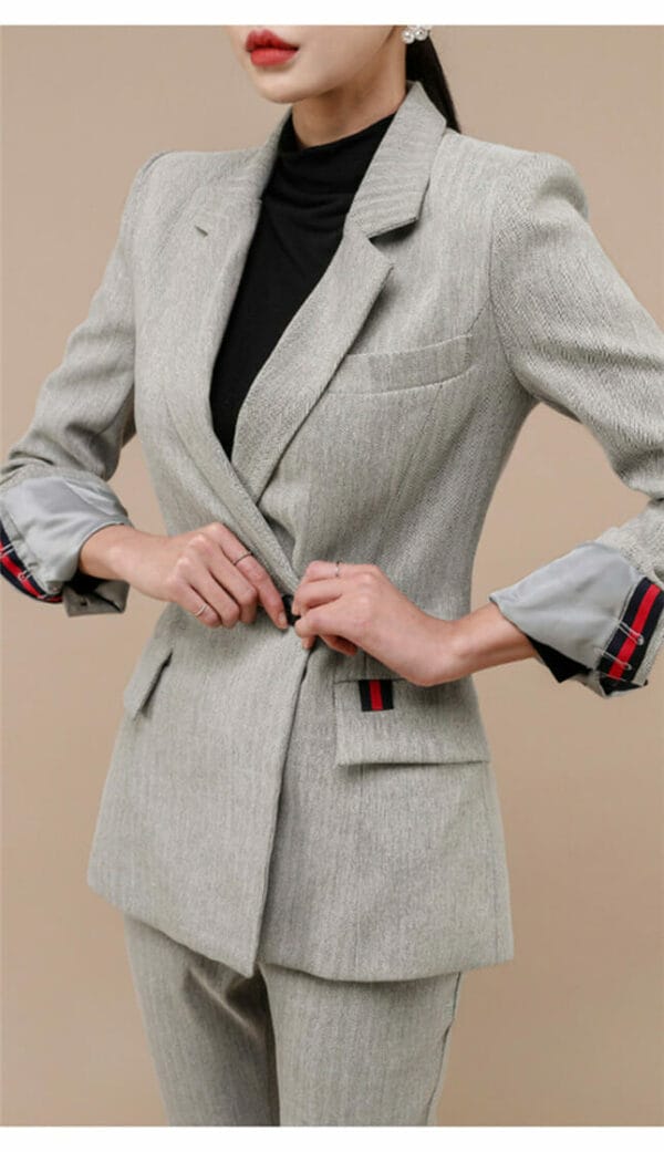 Handsome Lady Tailored Collar Slim Two Pieces Suits 5