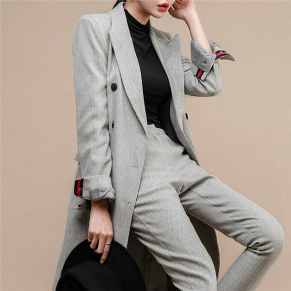 Handsome Lady Tailored Collar Slim Two Pieces Suits 4