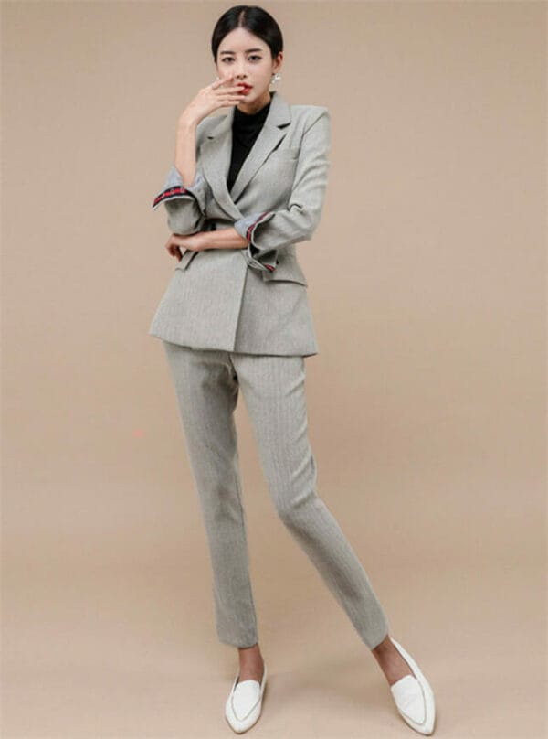 Handsome Lady Tailored Collar Slim Two Pieces Suits 1