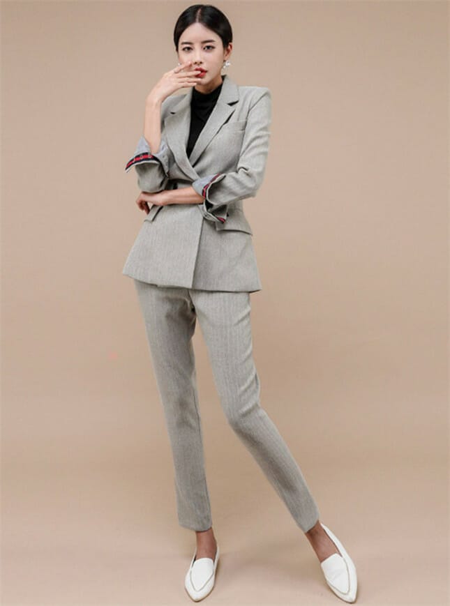 Handsome Lady Tailored Collar Slim Two Pieces Suits • Seoulinspired