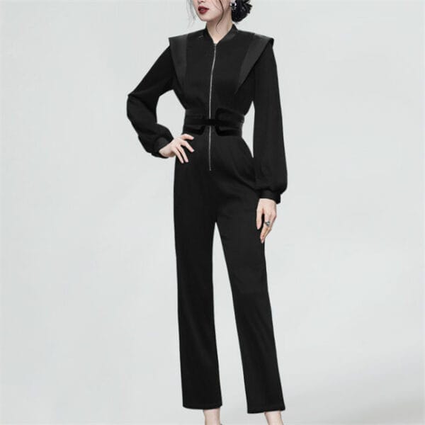 Handsome Lady Zipper V-neck High Waist Two Pieces Long Suits 4