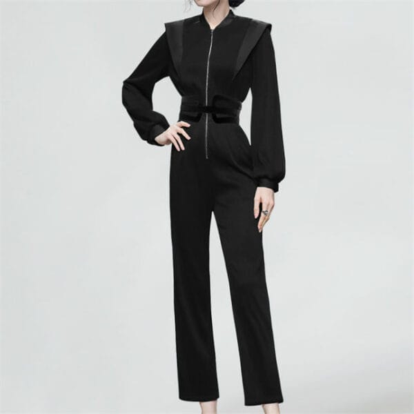 Handsome Lady Zipper V-neck High Waist Two Pieces Long Suits 2