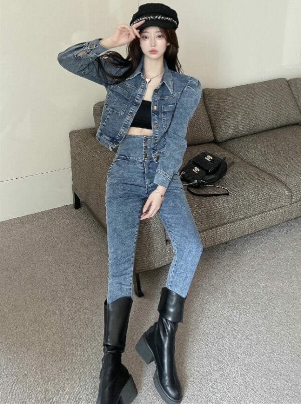 Handsome New 2 Colors High Waist Skinny Denim Long Suits 2