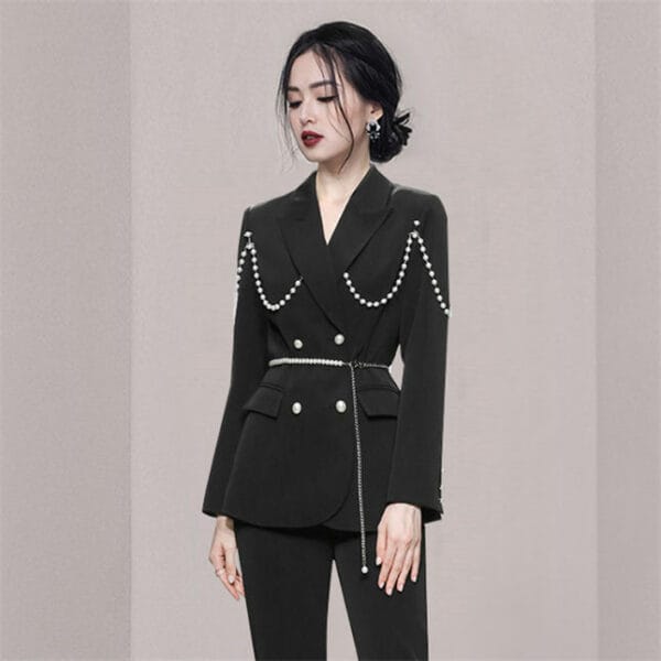 Handsome Women Beads Double-breasted Tailored Collar Long Suits 2