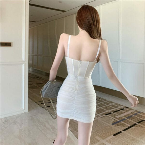 Hot Lady 2 Colors Gauze Pleated Padded Straps Dress 3