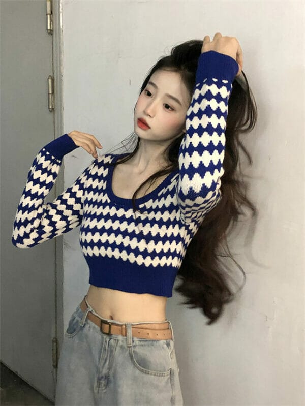 Hot Selling 2 Colors Bare-midriff Stripes Knitting T-shirt 5