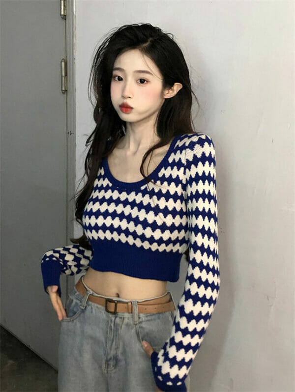 Hot Selling 2 Colors Bare-midriff Stripes Knitting T-shirt 4