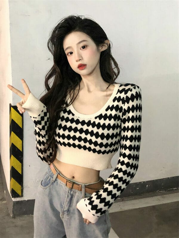 Hot Selling 2 Colors Bare-midriff Stripes Knitting T-shirt 3