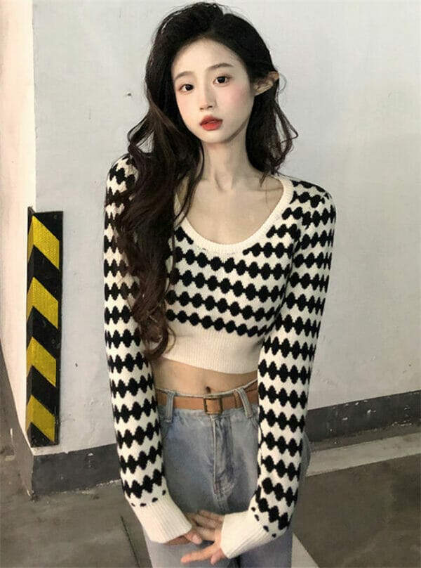 Hot Selling 2 Colors Bare-midriff Stripes Knitting T-shirt 1