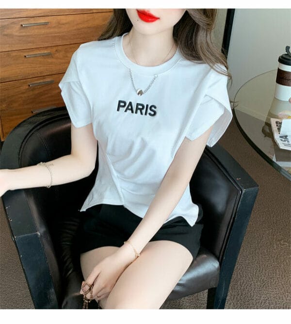 Hot Selling 2 Colors Chain Collar Letters Embroidery Pleated Tees 5