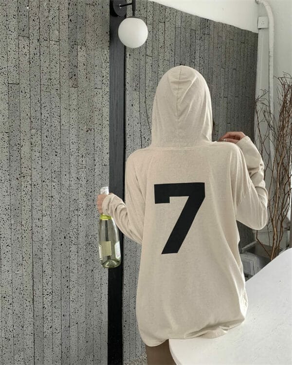 Hot Selling 2 Colors Letters Hooded Loosen Cotton T-shirt 6