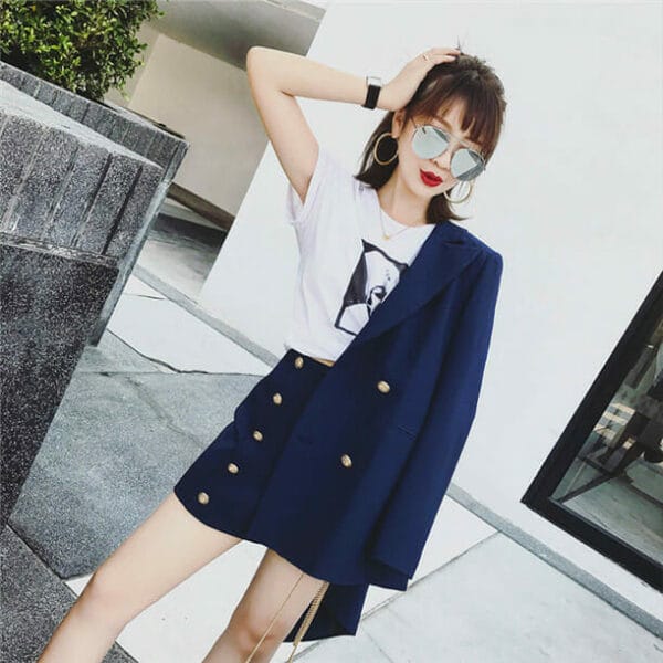 Hot Selling 3 Colors Tailored Collar Double-breasted Short Suits 4